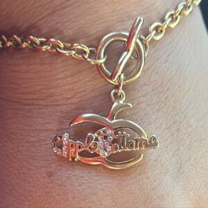 Apple Botthoms Gold Chain Bracelet with Crystal Accents